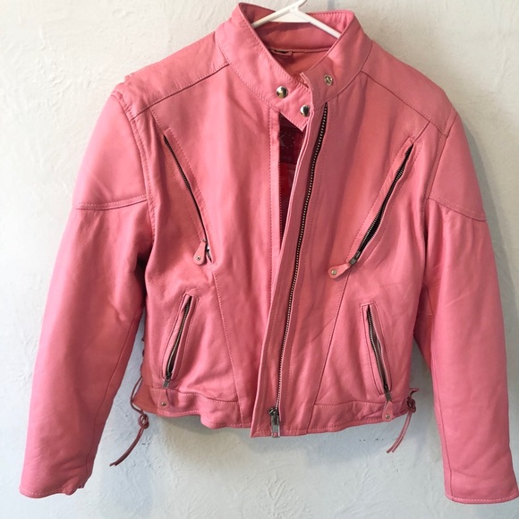 Leather king pink biker jacket w removable liner! - Picture 2 of 8